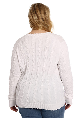 Cotton Plus Frayed Cable Cardigan