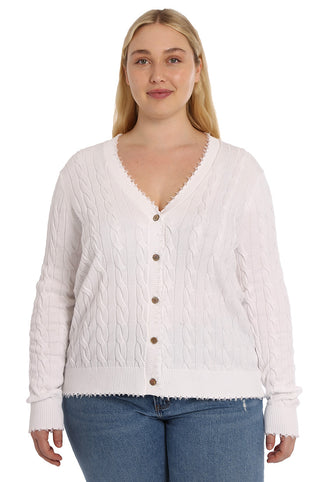 Cotton Plus Frayed Cable Cardigan