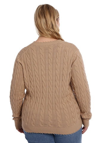 Cotton Plus Frayed Cable Cardigan