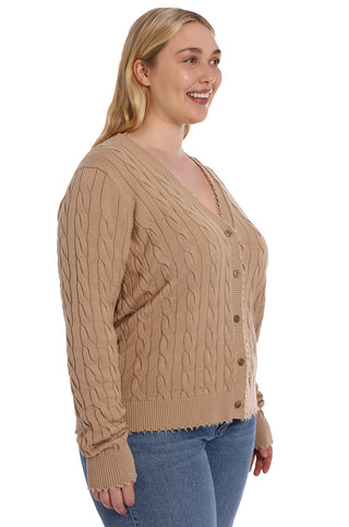 Cotton Plus Frayed Cable Cardigan