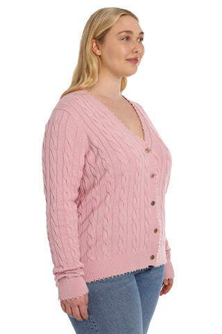 Cotton Plus Frayed Cable Cardigan