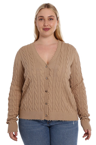 Cotton Plus Frayed Cable Cardigan