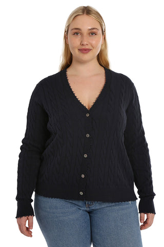 Cotton Plus Frayed Cable Cardigan