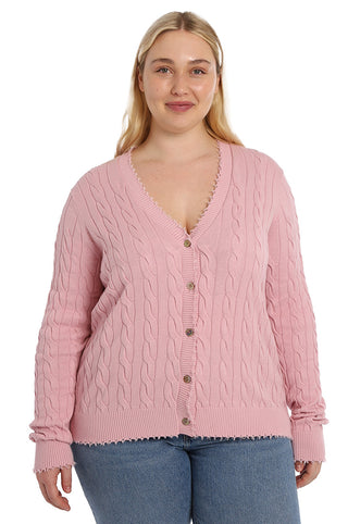 Cotton Plus Frayed Cable Cardigan