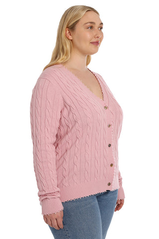 Cotton Plus Frayed Cable Cardigan