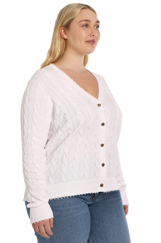 Cotton Plus Frayed Cable Cardigan