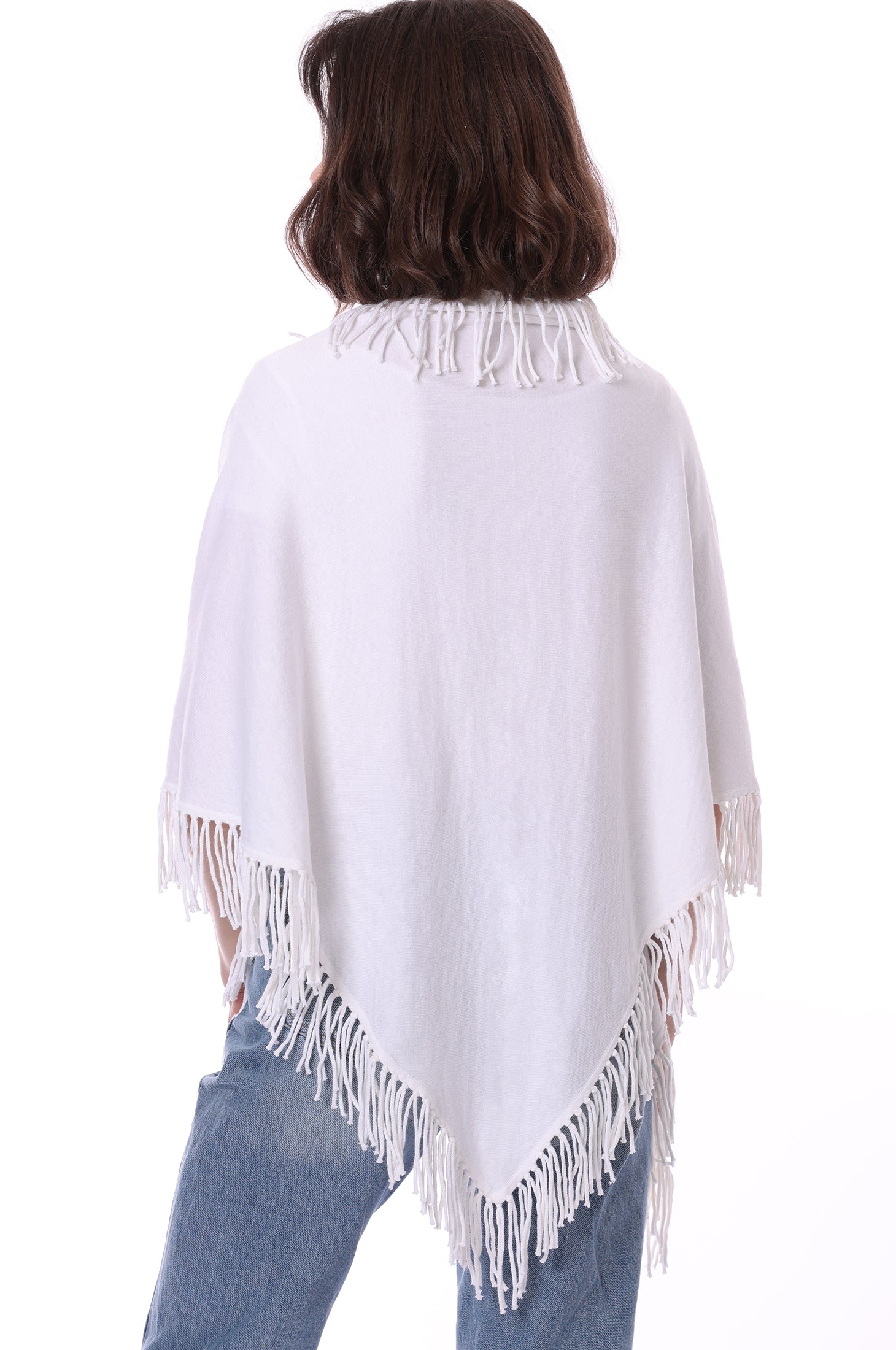 Minnie Rose Women's 100% Cashmere buy Fringe Poncho Sweater Ivory One Size