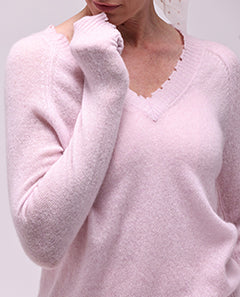 Cashmere Frayed Edge Cropped V-Neck- Dior Pink