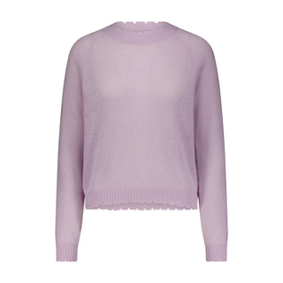 Cashmere Frayed Edge Cropped Crew- Lavender