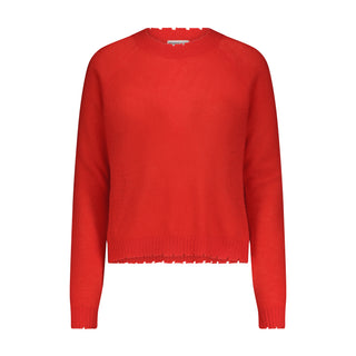 Cashmere Frayed Edge Cropped Crew- Lollipop