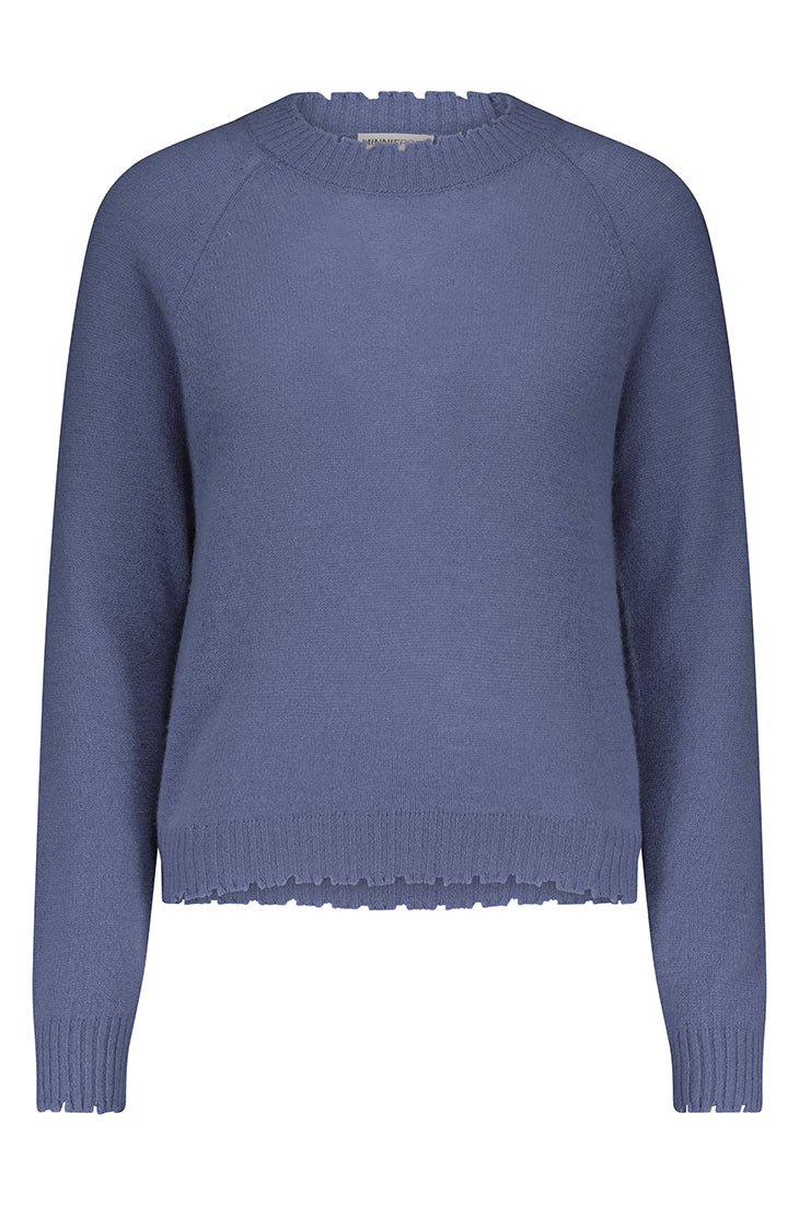 Harlow Cotton Cashmere Crew - Dusty Blue