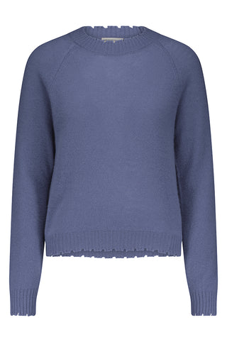 Cashmere Frayed Edge Cropped Crew-Harbour Blue