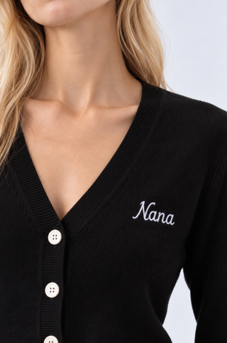 Cotton Cashmere "Nana" Embroidered V Neck Cardigan