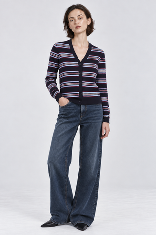 Striped V Neck Cardigan
