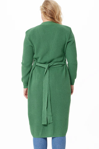 Plus Size Cotton Cashmere Belted Long Cardigan- golf green