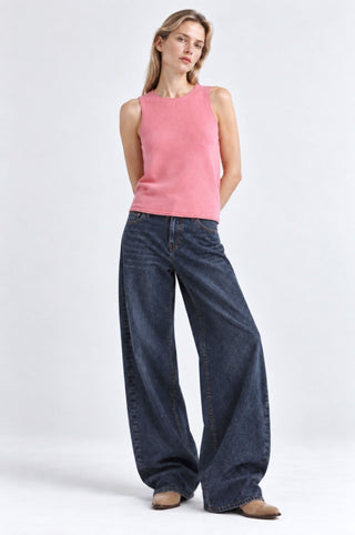 Sheer Luxury Cashmere Crew Neck Tank with Rolled Edges