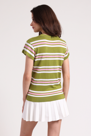 Supima Cotton Cashmere Multi Stripe Cap Sleeve Crew