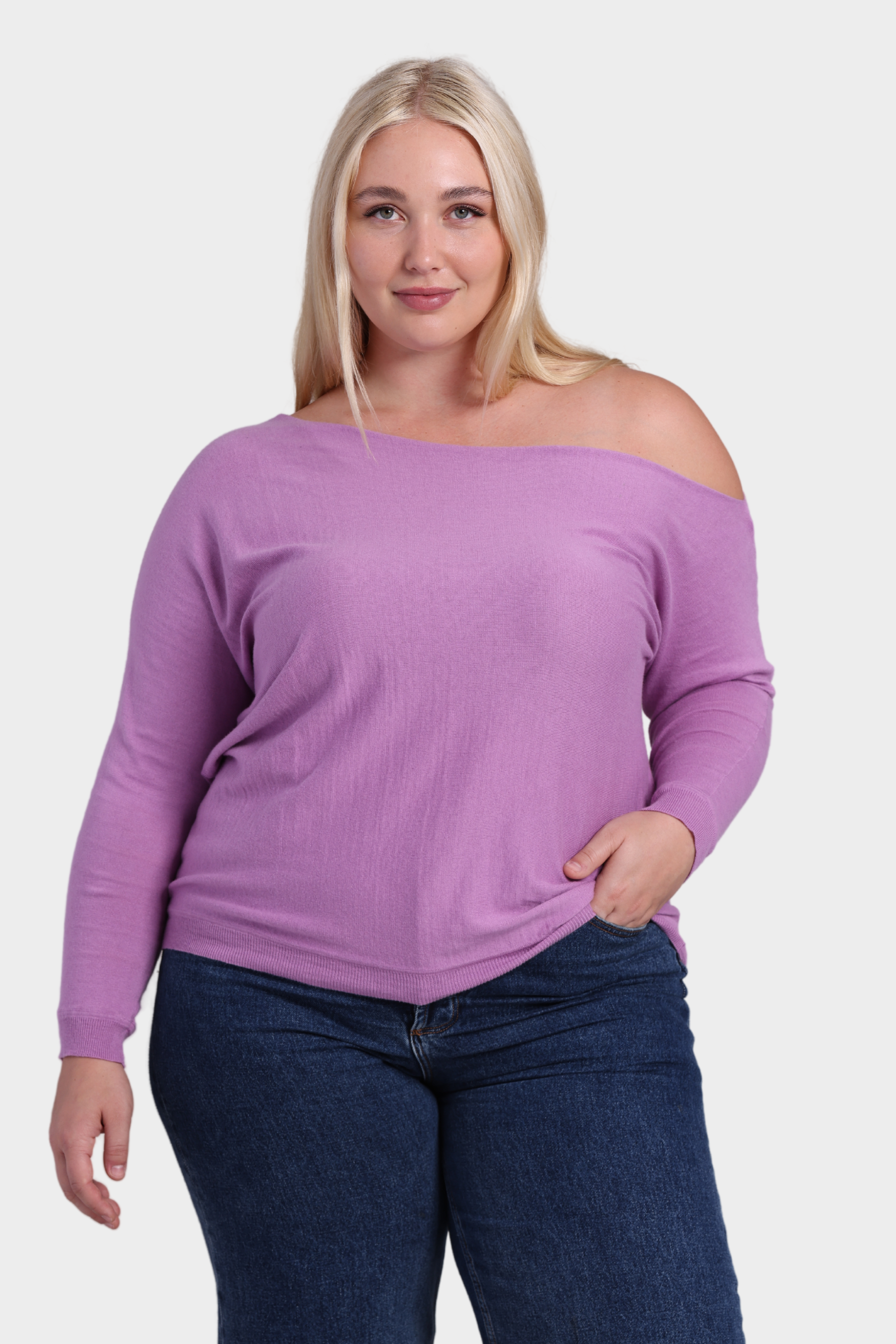 Plus Cotton Cashmere Off The Shoulder Top