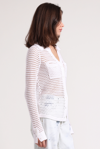 Cotton Cashmere Plaited Mesh Button Down Shirt