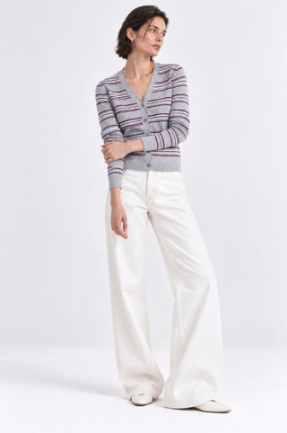 Striped V Neck Cardigan