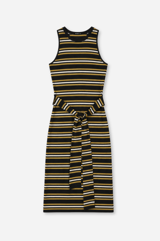 Striped Tie Front Tank Dress With Rolled Edges