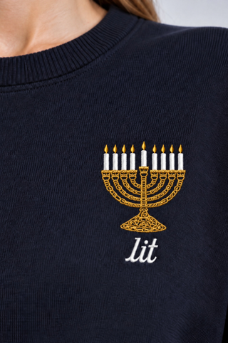 Cotton Cashmere Unisex "Lit" Embroidered Crew