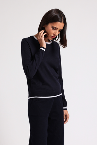 Supima Cotton Cashmere LS Crew with Tipping