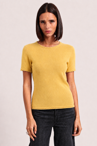 Sheer Luxury Cashmere Short Sleeve Tee with Rolled Trims