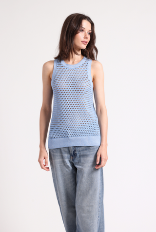 Cotton Cashmere Plaited Mesh Crew Tank