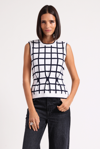 Viscose Windowpane Pleated Sleeveless Top