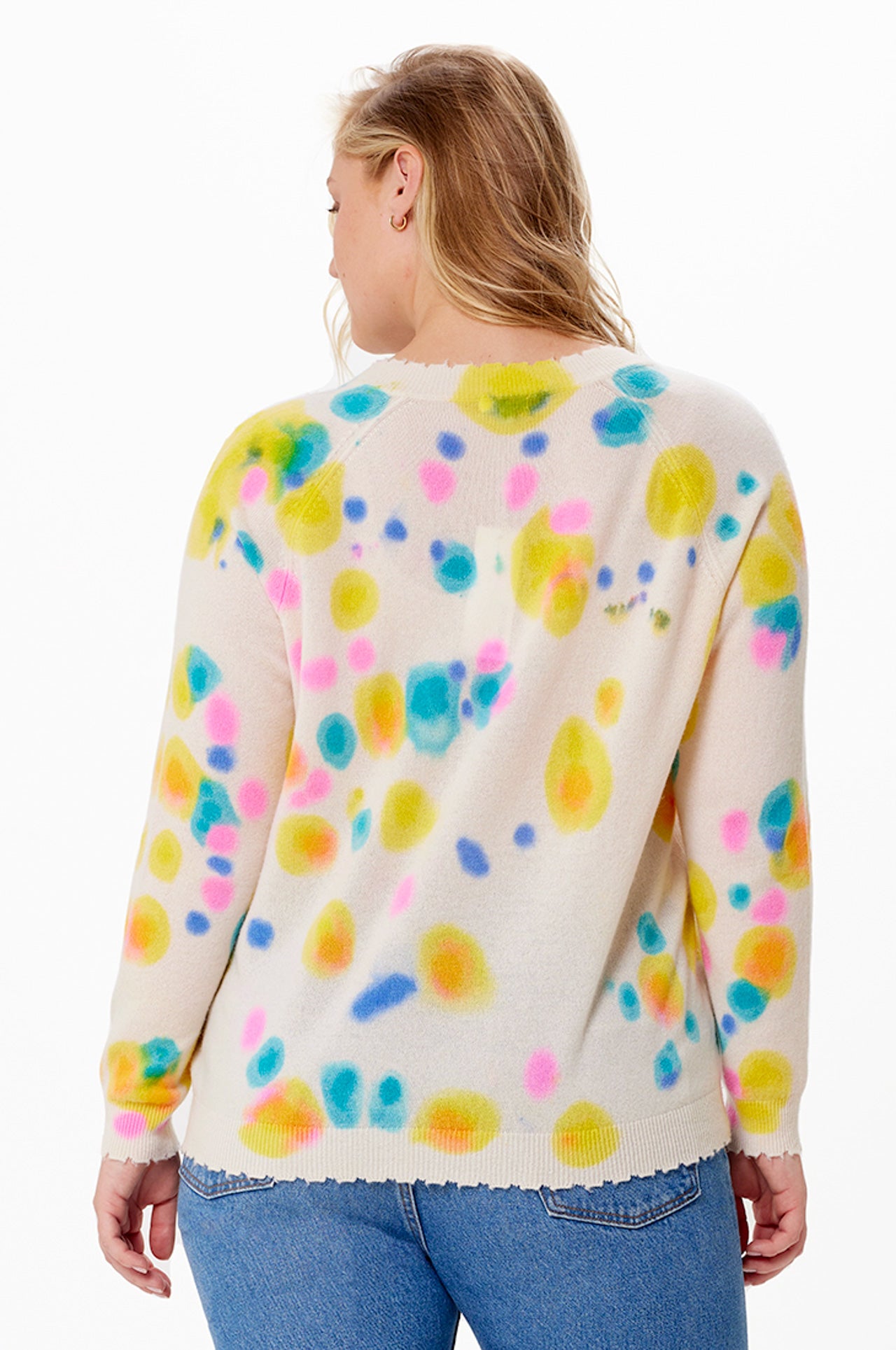 Plus Size Frayed Printed Tie Dye V neck