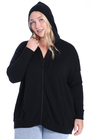 Plus Size Cotton Cashmere Oversized Zip Hoodie - Black