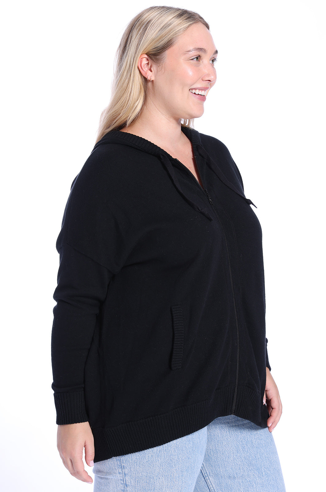 Plus size discount black zip hoodie