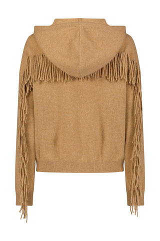 Cashmere Zip Fringed Hoodie- Camel