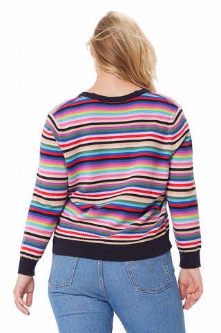 Plus Size Cotton Cashmere Weekend Stripe Cardigan Multi Stripe