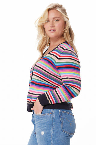 Plus Size Cotton Cashmere Weekend Stripe Cardigan Multi Stripe