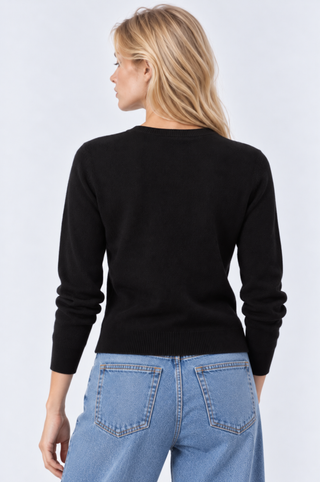 Cotton Cashmere "Nana" Embroidered V Neck Cardigan