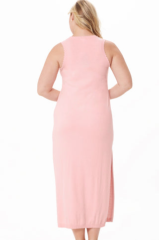 Plus Size Cotton Cashmere Maxi Frayed Tank Dress -pink pearl