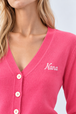 Cotton Cashmere "Nana" Embroidered V Neck Cardigan