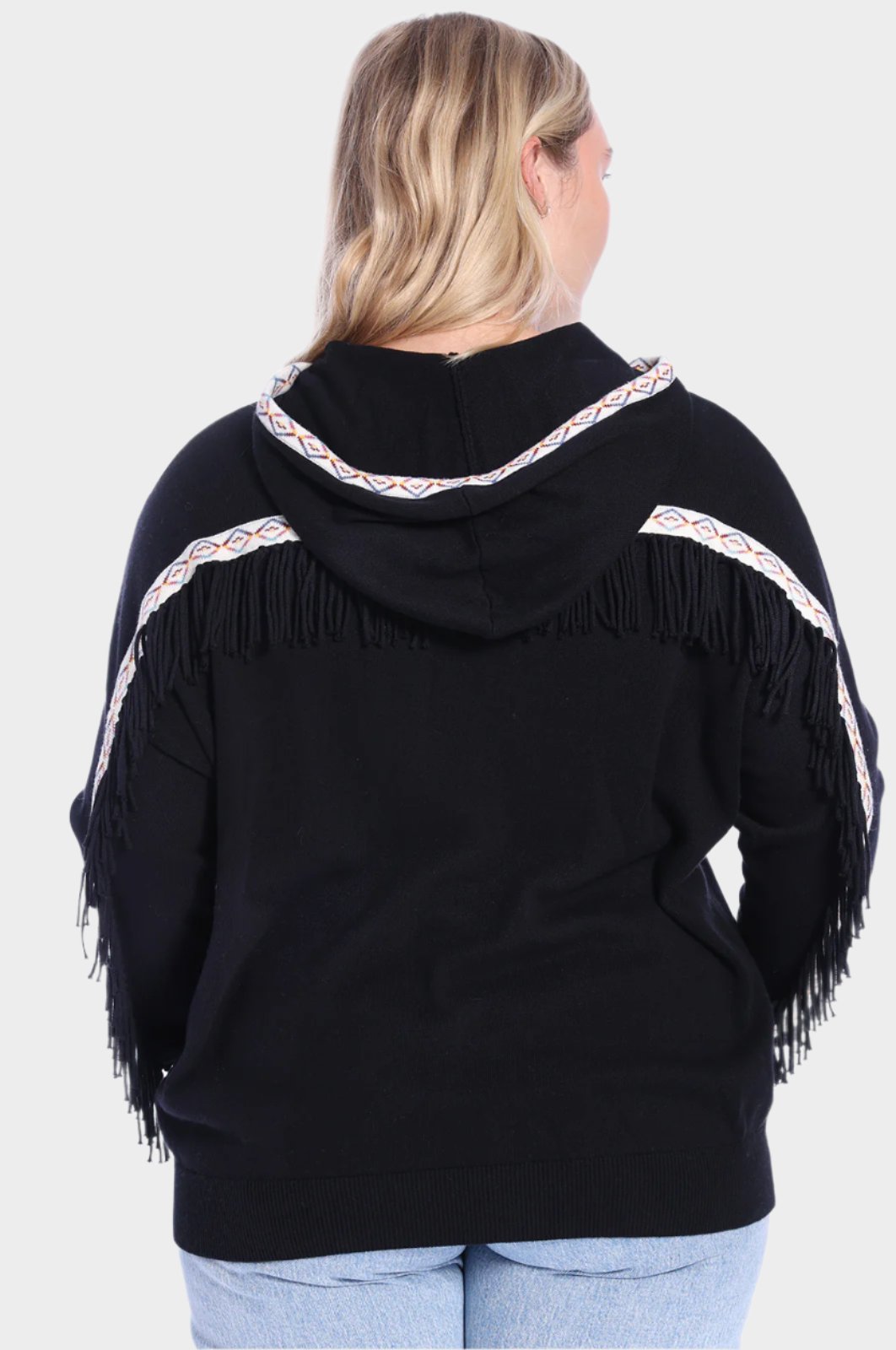 Plus Size Cotton Cashmere Embroidered Fringe Hoodie – Minnie Rose