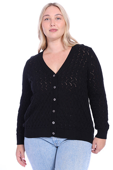 Belldini Black Label Plus Size Pointelle Button Front Cardigan