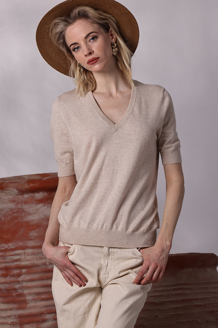 Supima Cotton/Cashmere V-neck Tee – Minnie Rose