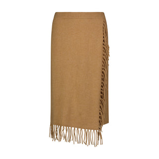 Cashmere Wrap Skirt with Fringe- Camel