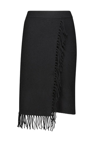 Cashmere Wrap Skirt with Fringe- Black