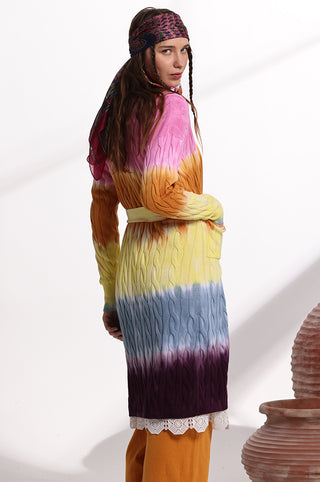 Cotton Ombre Dip Dye Cable Belted Duster multi