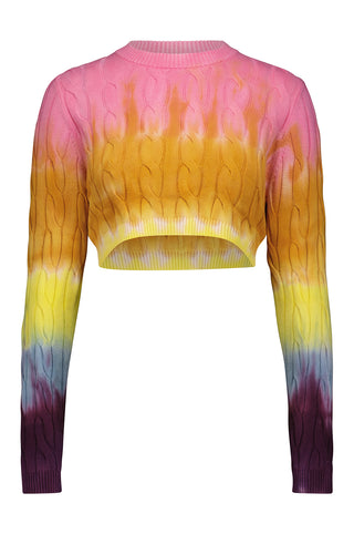 Cotton Ombre Dip Dye Cable Cropped Top multi