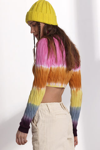 Cotton Ombre Dip Dye Cable Cropped Top multi