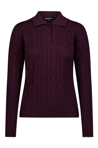 Cotton Cable Long Sleeve Polo - loganberry