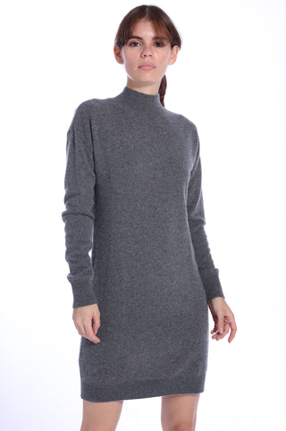 Cashmere Mock Neck Dress- Charcoal Grey