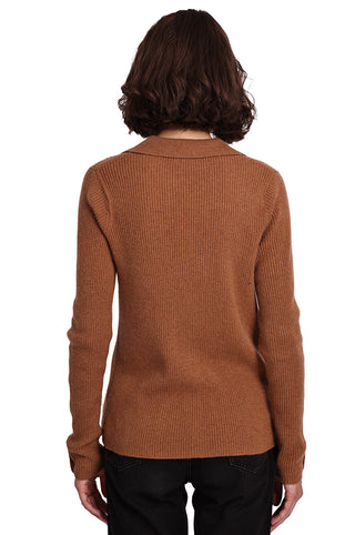 Cashmere Ribbed Top with Pockets- Dark Vicuna
